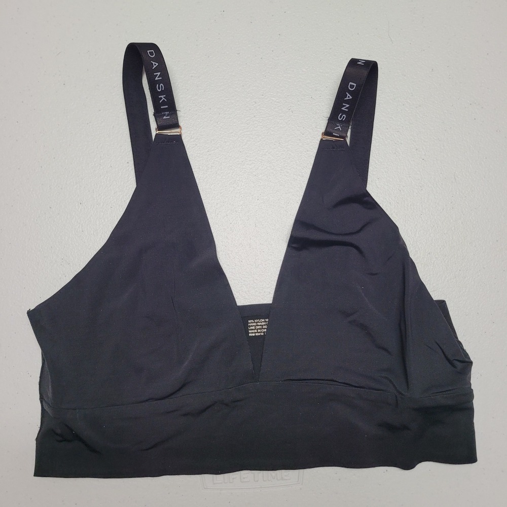 Danskin Intimates Black V Neck Wirefree Sports‎ Bra Top Size L